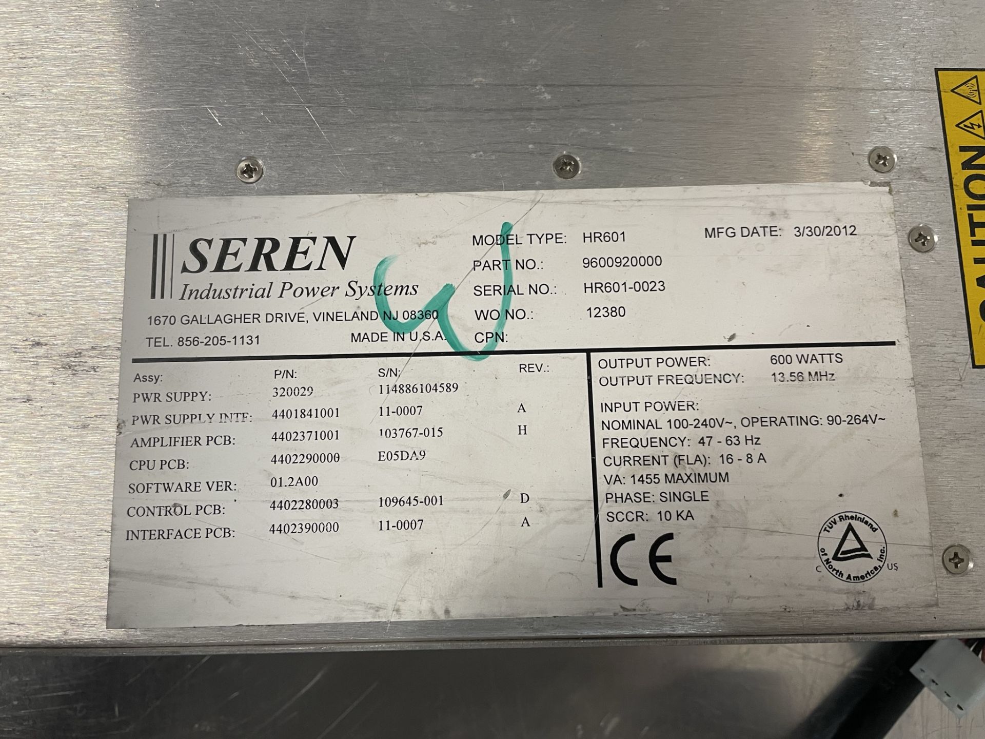 SEREN Industrial Power Systems HR601 600Watts 1356 Mhz Power Amplifier - Image 2 of 3