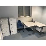 G Floor 01 Office Furniture - 2 x 4 Drawer Filing Cabinets and 2 x Desks and Chair (without contents
