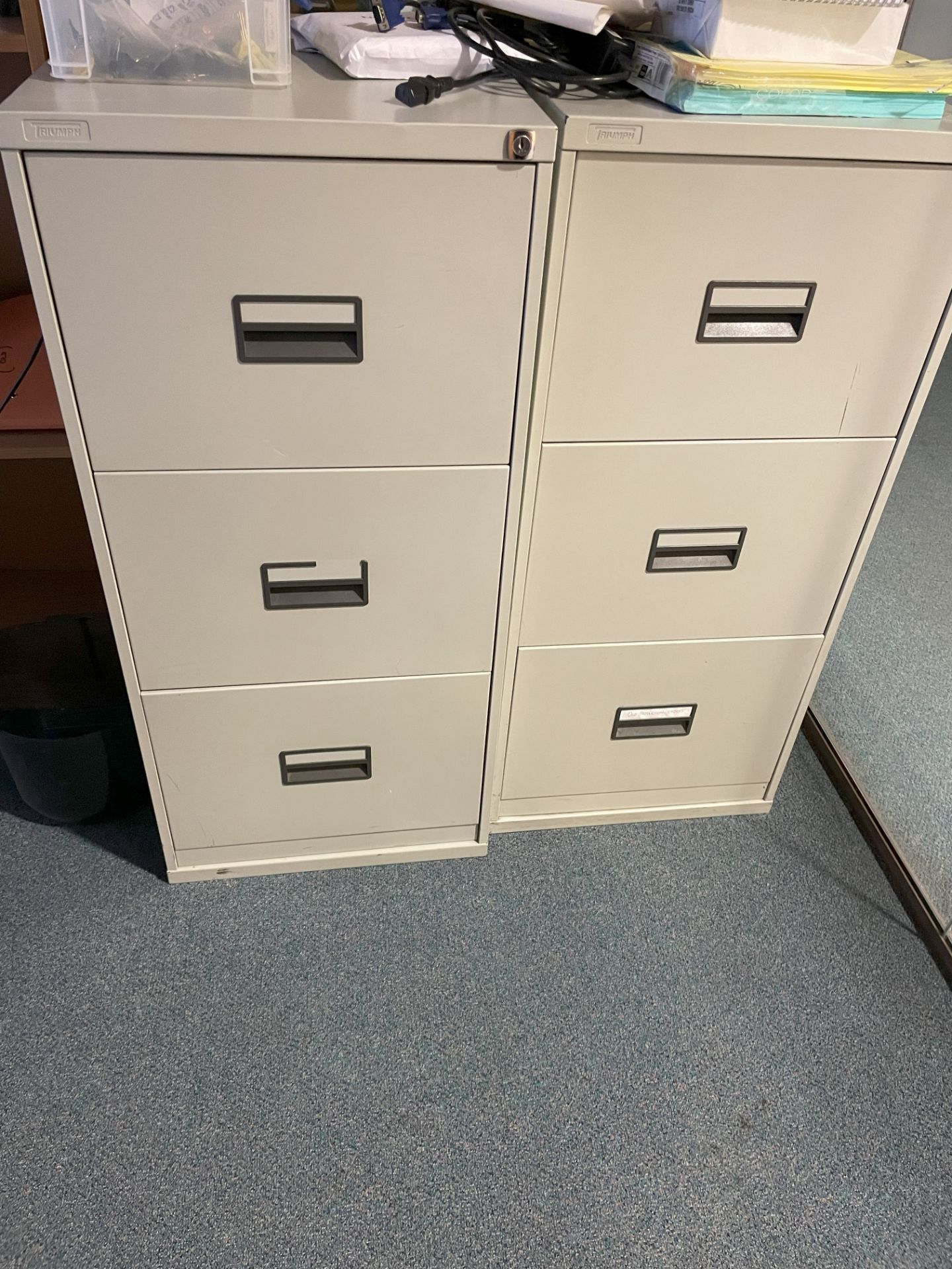 Office 2 Furniture - L Desk, 2 Chairs, 2 x 3 drawer filing cabinets (without contents)