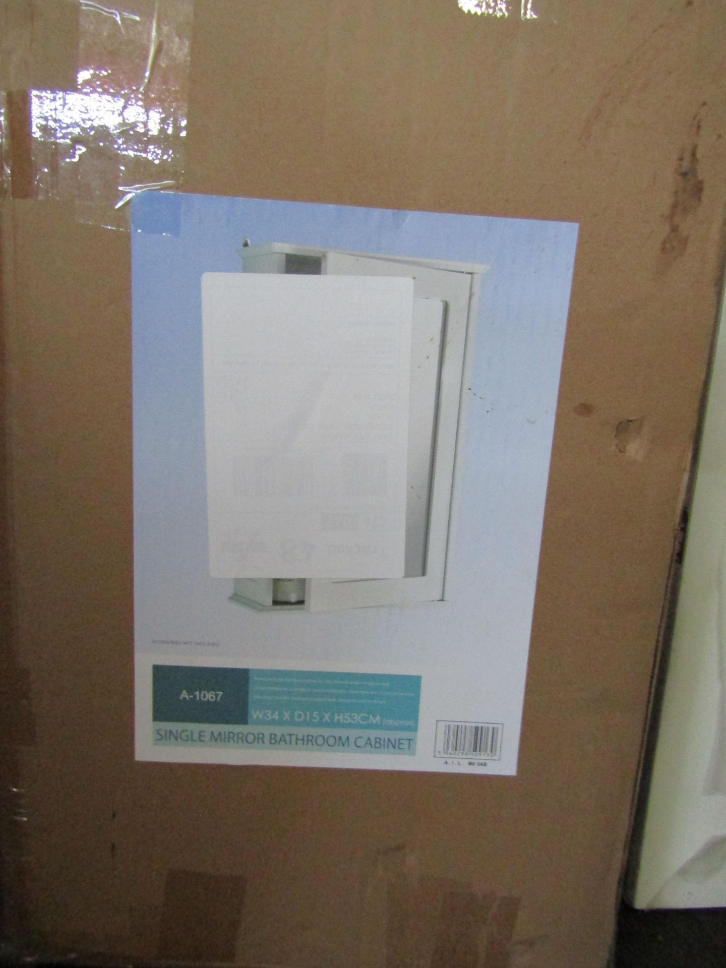 Single Mirror Bathroom Cabinet 34x15x53cm - Boxed.