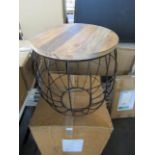 Reclaimed Round, Wood Top and Metal Lamp Table - New & Boxed. RRP £162. (DR656)