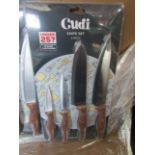 Cudi 4 piece knife set with wood effect handles - New & Still blister Packed - Over 18's Only!