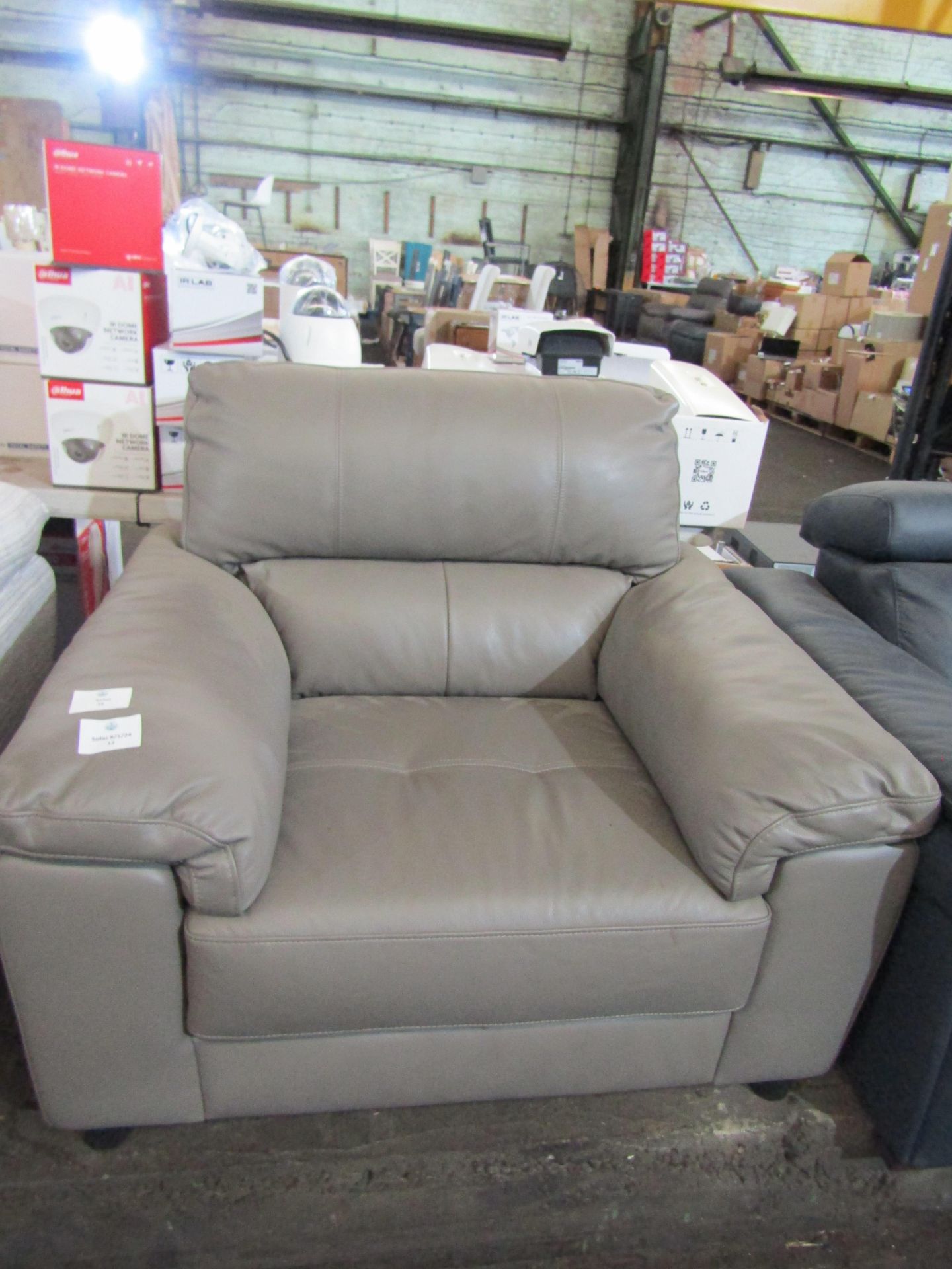 Oak Furnitureland Palermo Armchair in Light Grey Leather RRP 799.99