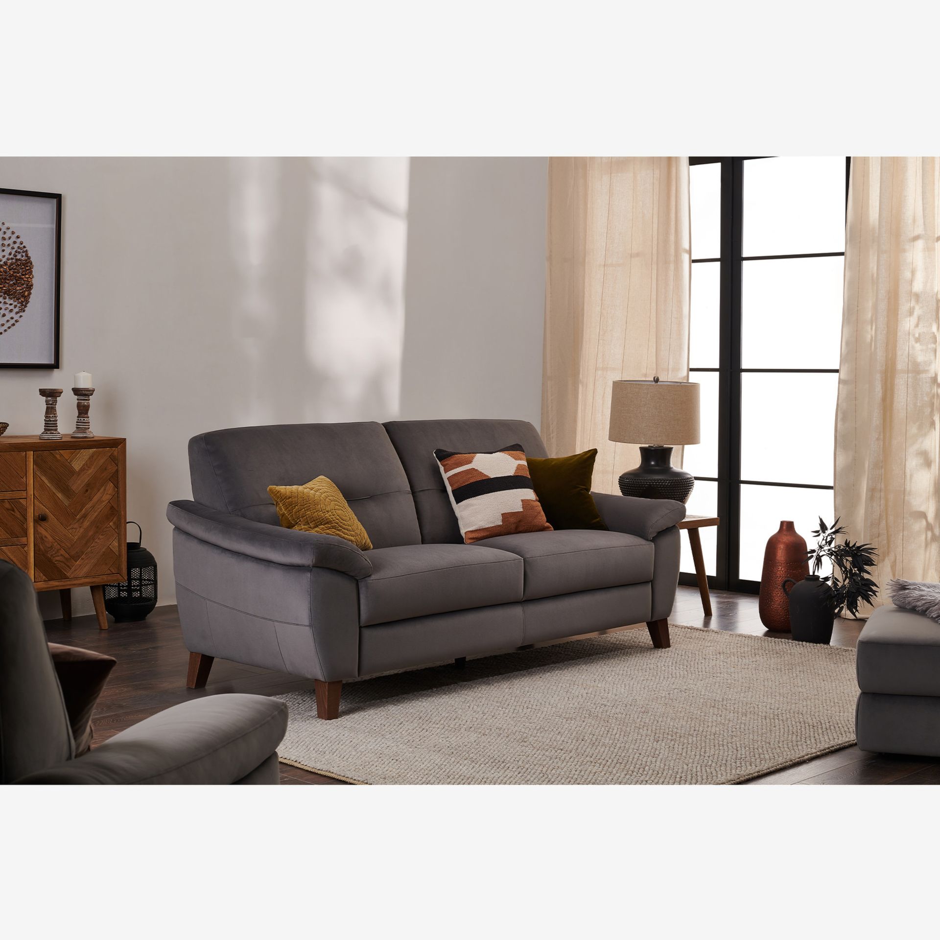 Oak Furnitureland Salento 3 Seater Sofa in Grey Fabric RRP 1399.99