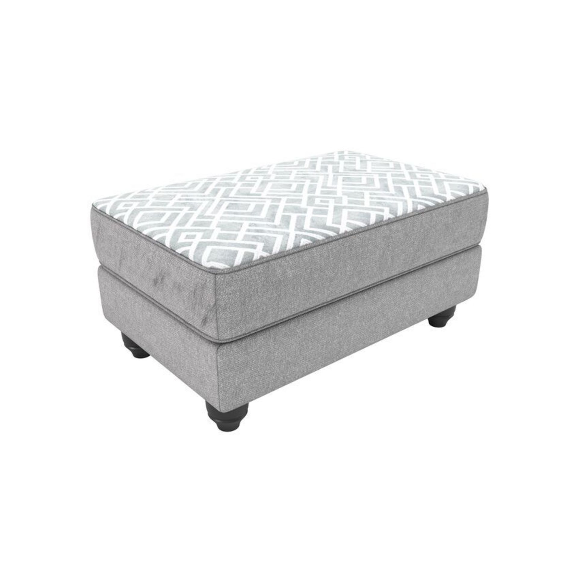 Gracie Large Footstool with Pattern Top in Venice Grey / Fiolina Silver and Dark Wood RRP 329