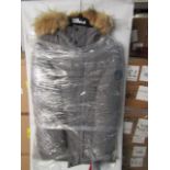 HFX womens long faux fur hooded water resistant parka jacket in Olive, size Large, new, RRP£195