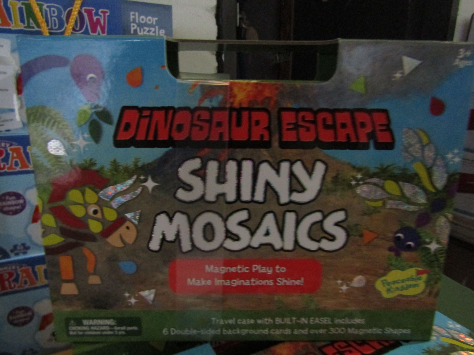 Dinosaur Escape Shiny Mosaics Built-in-Easel 6 Doubl Sided Background Cards & Over 300 Magnetic