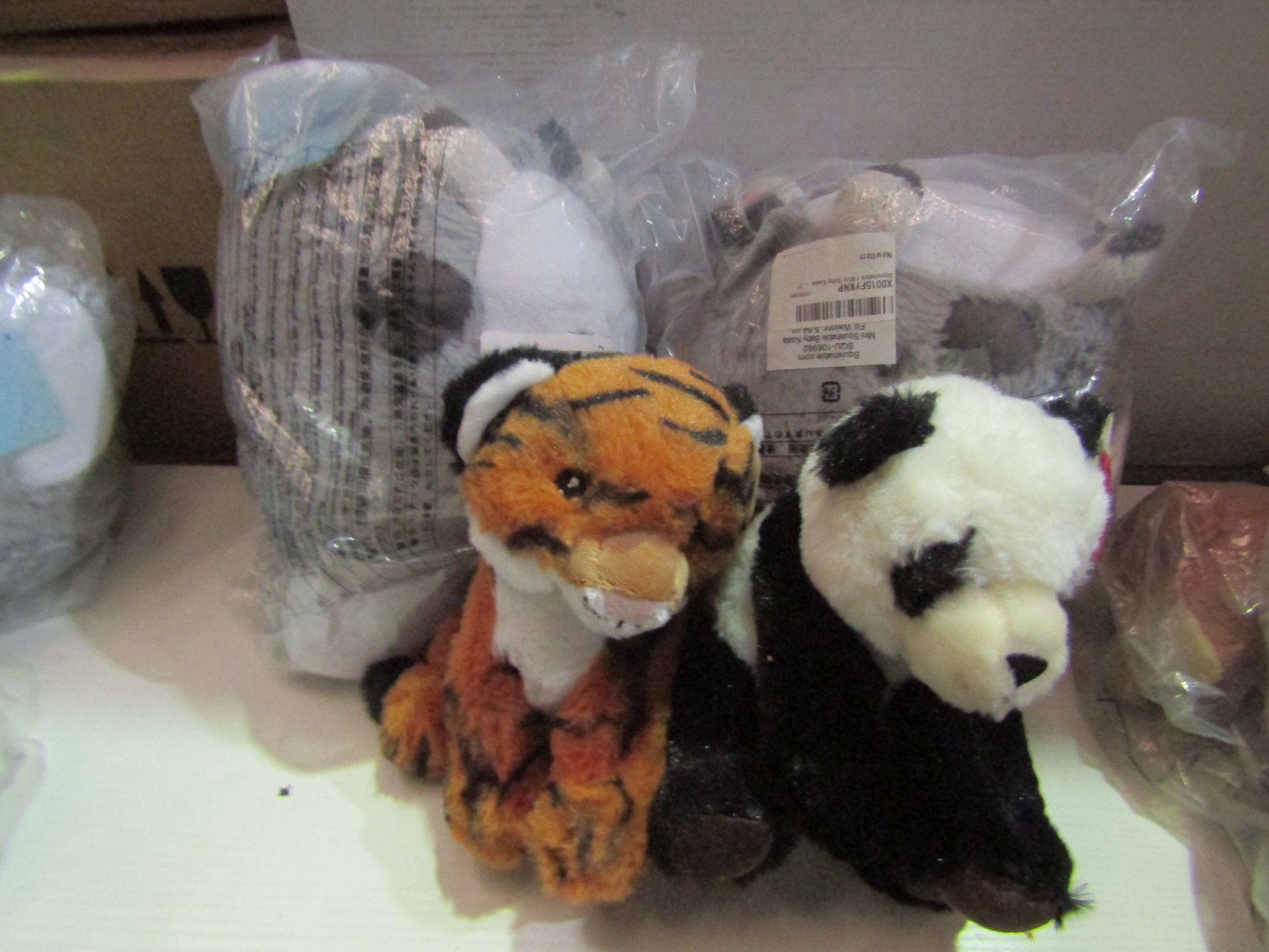 4 X Soft Toys Being 2 X Keel Toys Panda & Tiger & 2 X Squishable "s All new With Tags