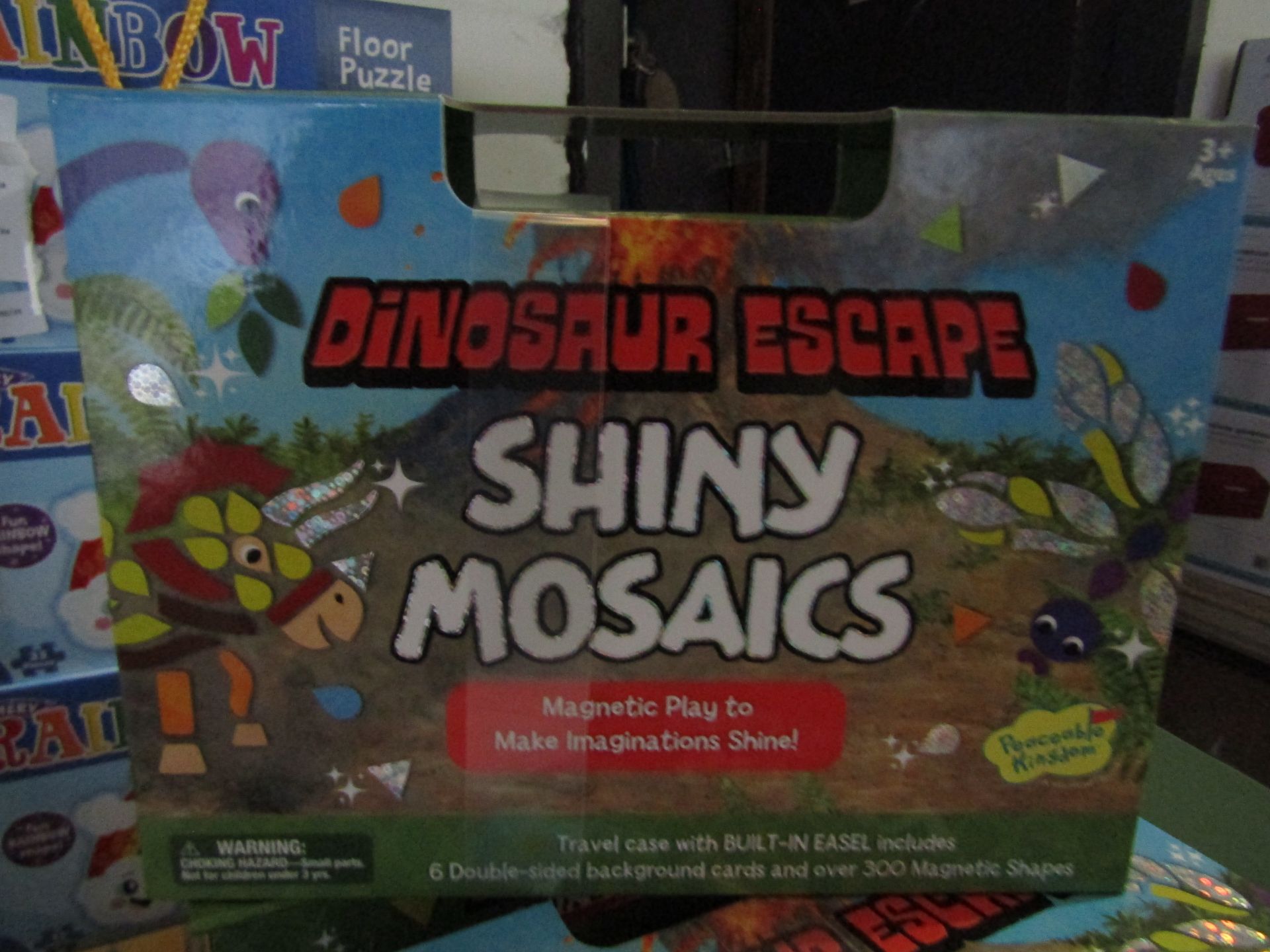 Dinosaur Escape Shiny Mosaics Built-in-Easel 6 Doubl Sided Background Cards & Over 300 Magnetic