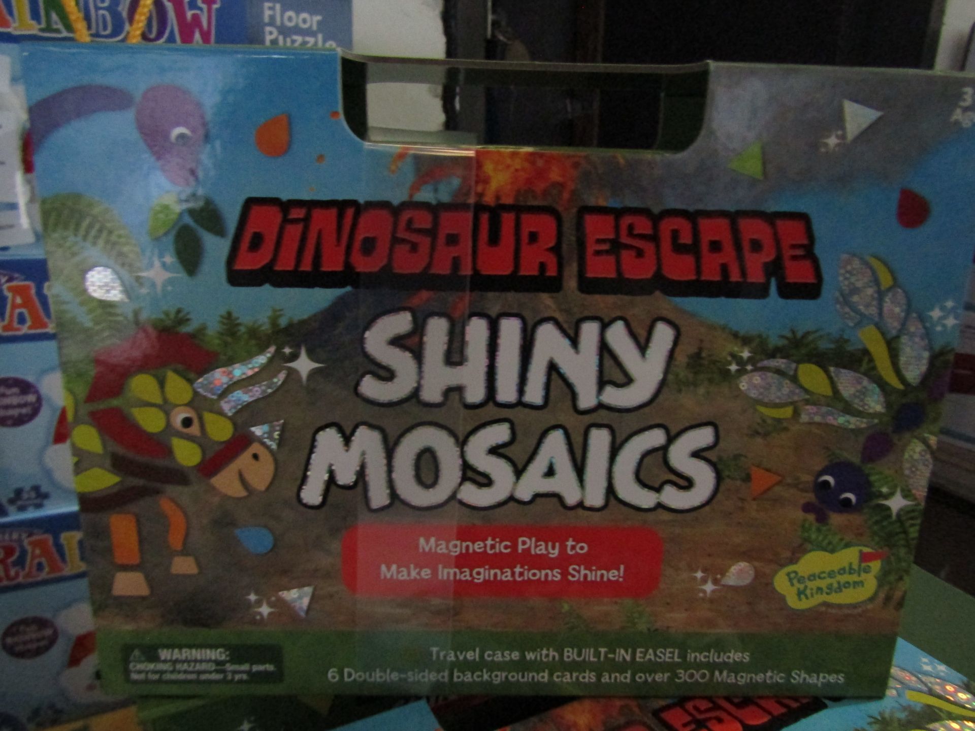 Dinosaur Escape Shiny Mosaics Built-in-Easel 6 Doubl Sided Background Cards & Over 300 Magnetic