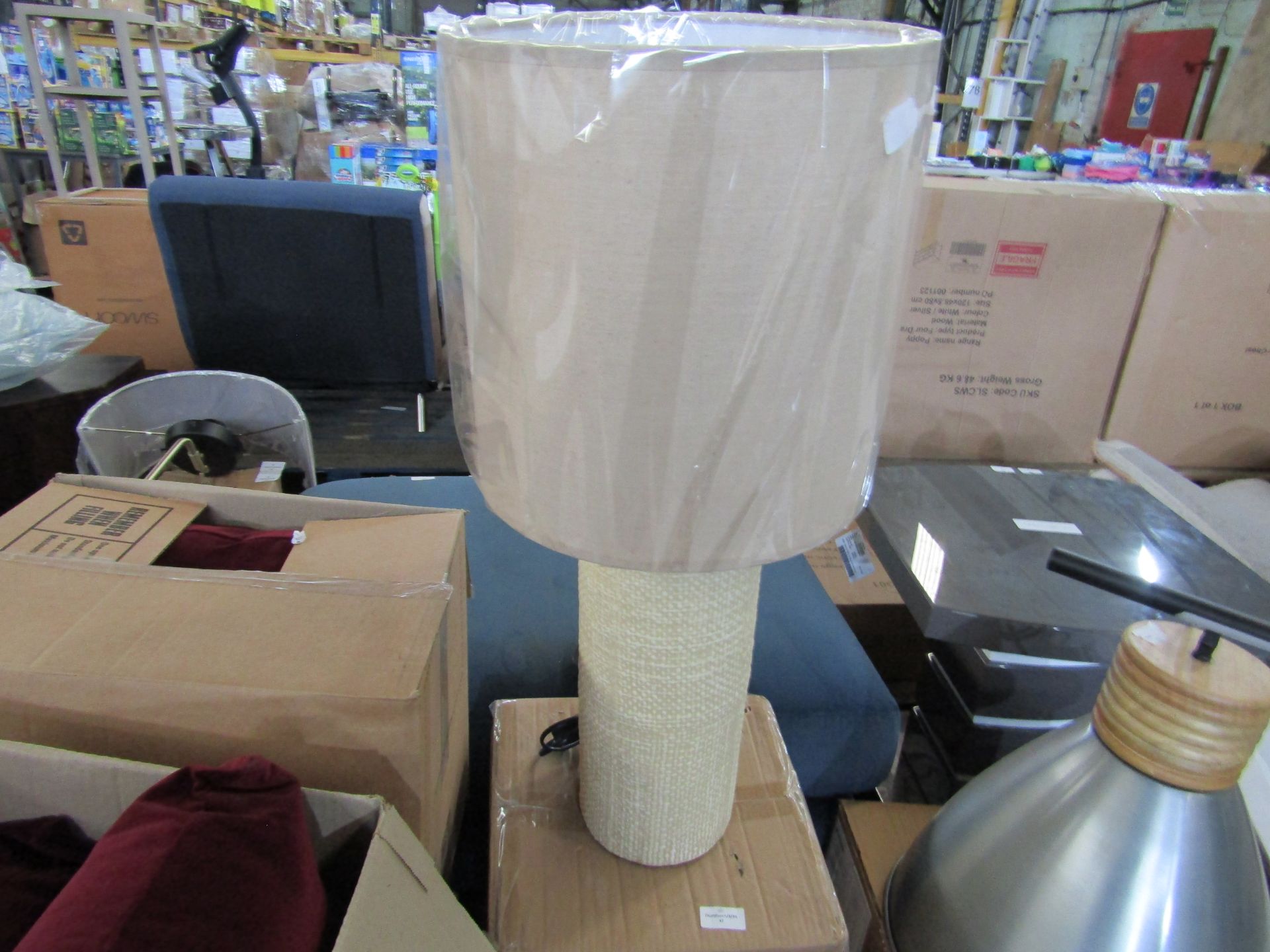 Tall Cream Textured Porcelain Table Lamp With Shade E27 60W RRP 179