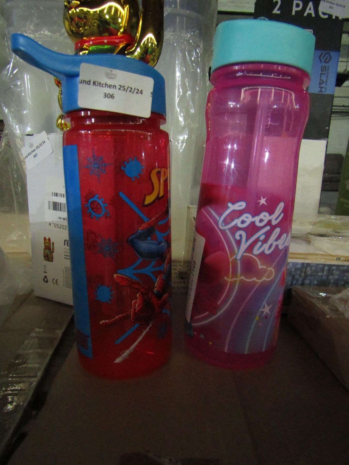 2x Childrens Water Bottles - Look To Be Slightly Used - See Image For Design.