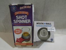 1x Magic 8 Ball, 1x Shot Spinner, Both Unchecked & Boxed.