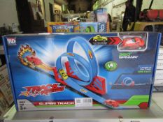 Track Racing Multi Loop Pull Back Racer 14 Pcs Track Length 99 Inches Unchecked & Boxed (See Image)