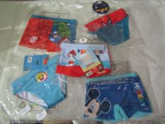 5 X Pairs of various Boys Swimming Trunks Various Ages 4yrs 6yrs New & Packaged