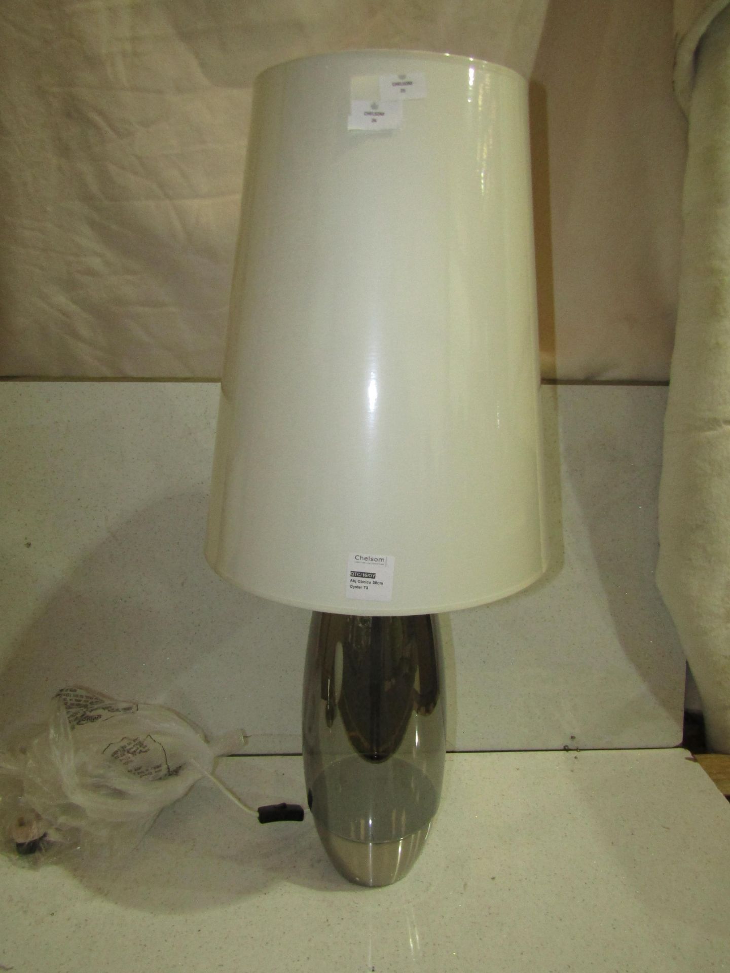 Pair of 2 Chelsom - Stockholm Table Lamp With Oyster 38cm Shade - SK/26/BN - New & Boxed.