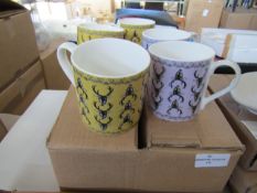 5x Stag Head China Coffee Mugs - 3x Mustard and 2x Lilac, RRP ?12 each (DR730) & (DR729)