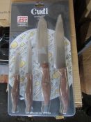 Cudi 4 piece knife set with wood effect handles - New & Still blister Packed - Over 18's Only!