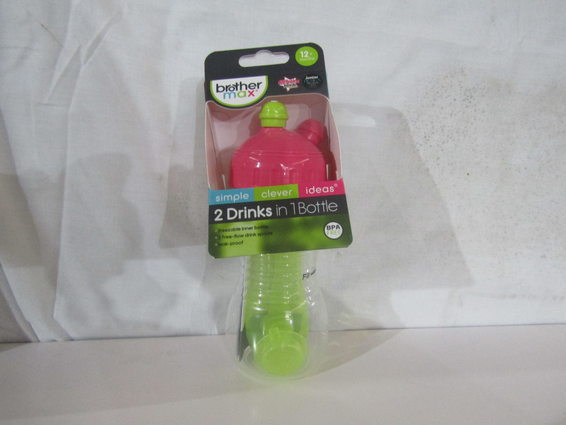 2x BrotherMax - Pink & Green 215ml 2-In-1 Drinks Bottle - New & Packaged.