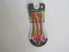 2x BrotherMax - Set of 3 Pink & Green Weaning Spoons / 4+ Months - New & Packaged.