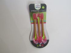 2x BrotherMax - Set of 3 Pink & Green Weaning Spoons / 4+ Months - New & Packaged.