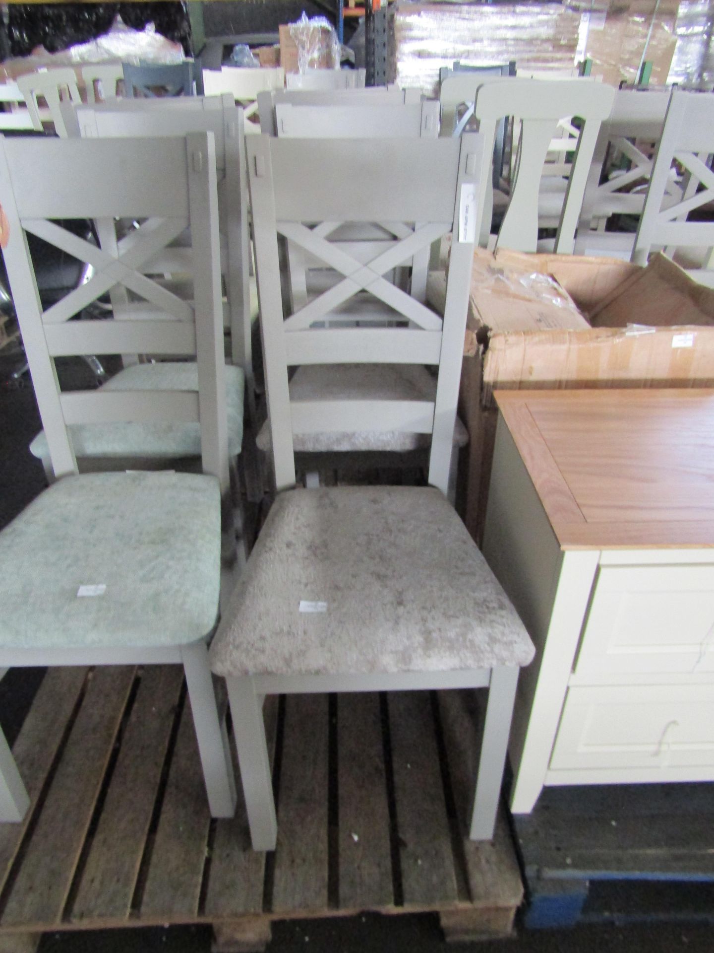 Oak Furnitureland St Ives Light Grey Painted Chair with Darwin Sage Fabric Seat RRP 340About the