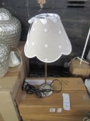 French Style White Table Lamp With Dot & Ribbon Lampshade Grey. Size: H35cm - Shade Size: H14 x