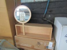 Oak Shelf With Mirror. Size: W50 x D12 x H45cm - RRP ?85.00 - New & Boxed. (237)