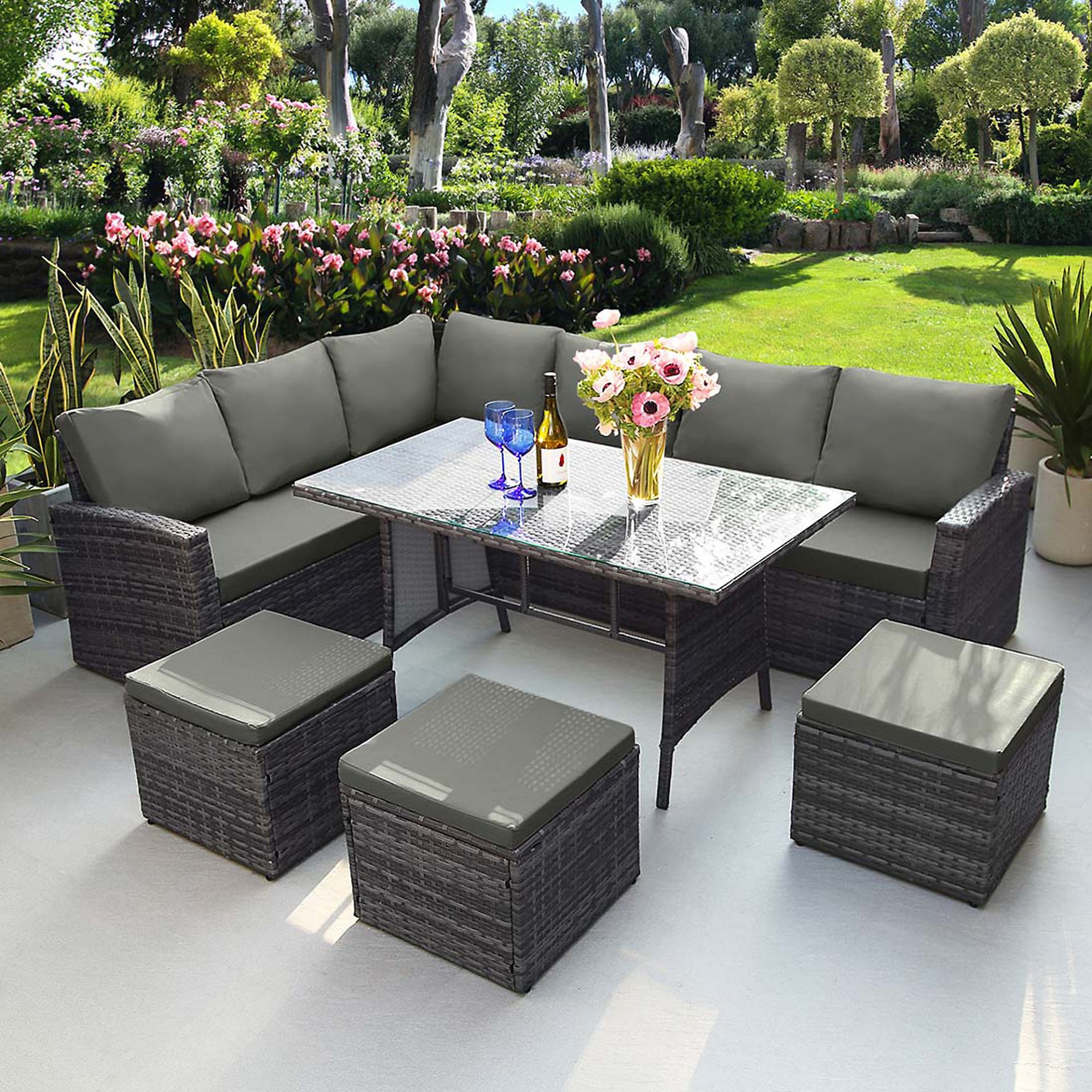 Furniture Online Barcelona 9 Seater Rattan Outdoor Garden Corner Sofa Dining Set in Grey- box 2 -
