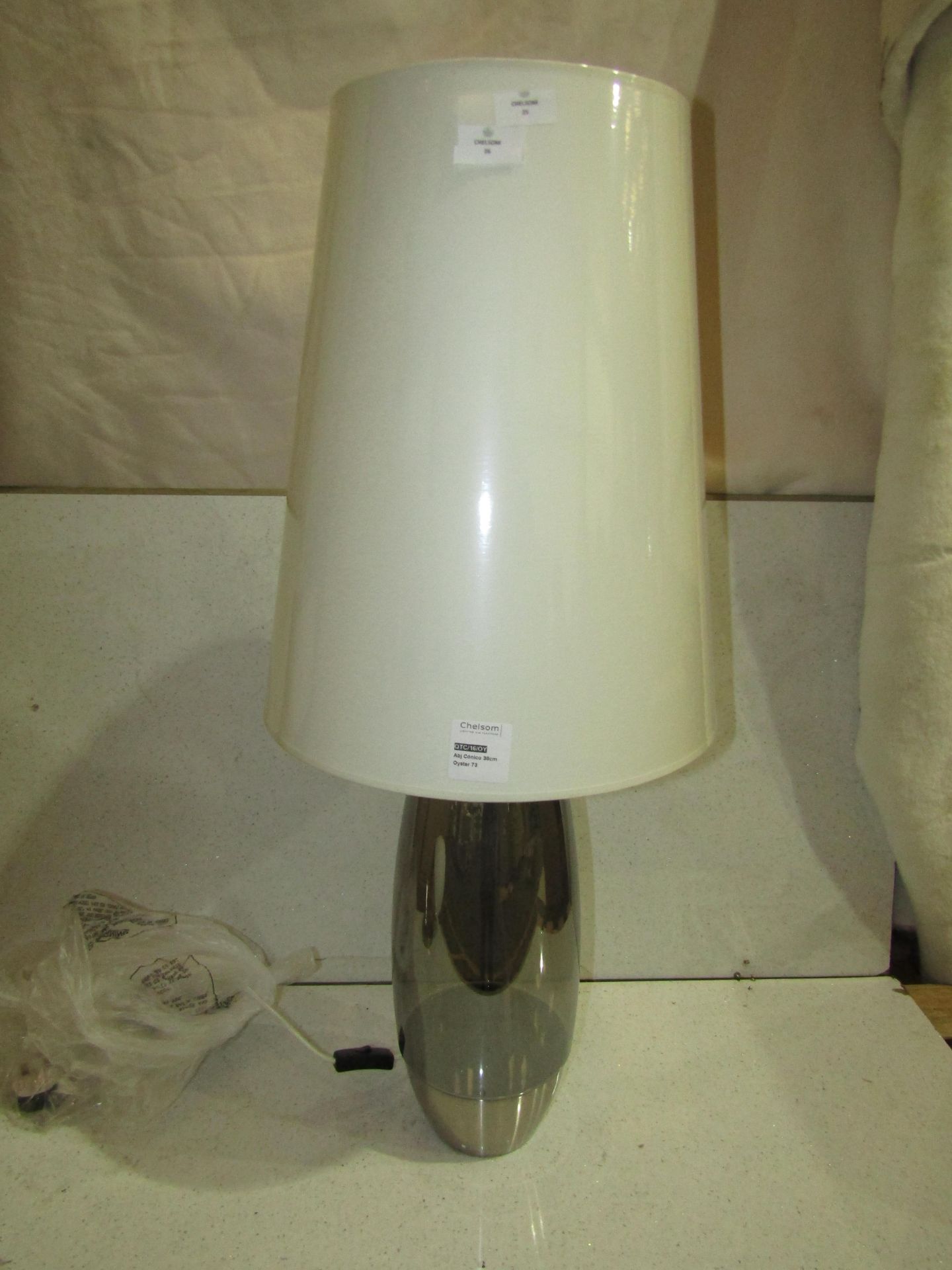 Pair of 2 Chelsom - Stockholm Table Lamp With Oyster 38cm Shade - SK/26/BN - New & Boxed.