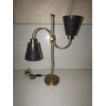 Pair of 2 Chelsom - Chicane Antique Bronze Double Table Lamp With Grey With Cooper Inner Lining