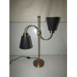 Chelsom - Chicane Antique Bronze Double Table Lamp With Grey With Cooper Inner Lining Shades - New.