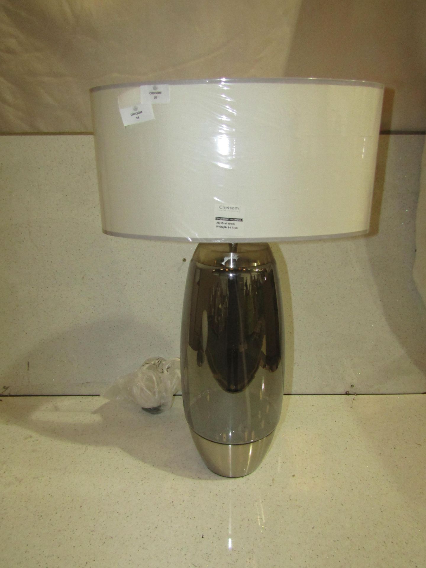 Pair of 2 Chelsom - Stockholm Table Lamp With White With Grey Trim 40cm Shade - SK/26/BN - New &