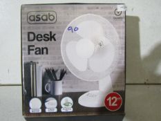 Asab - 12" White Desk Fan - Untested & Boxed.