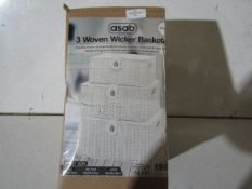Asab - 3-Woven White Wicker Baskets - Boxed.