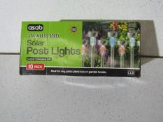 Asab - Stainless Steel 10-Piece Solar Post Lights ( Colour-Changing ) - Boxed.