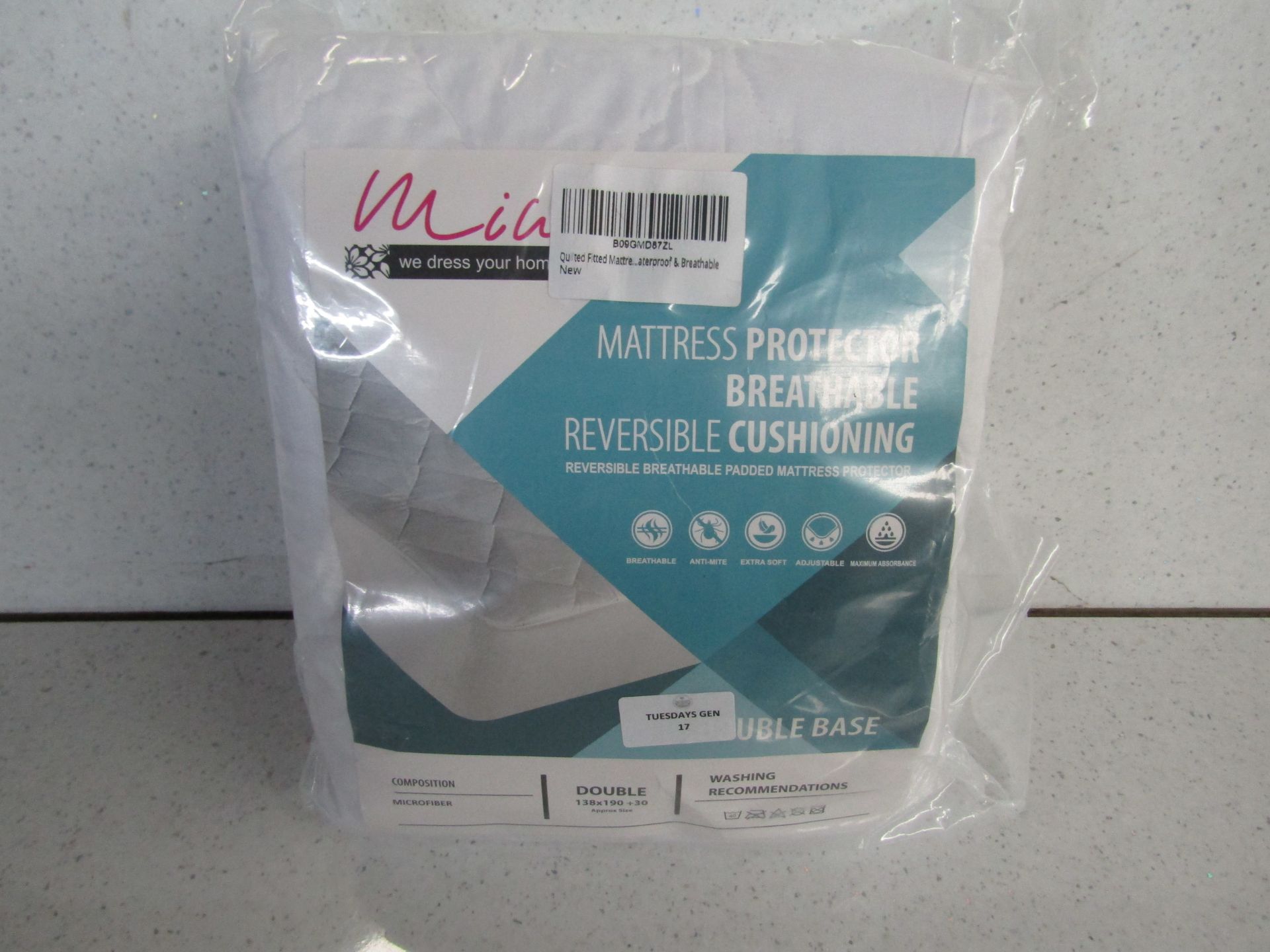 Quilted Fitted Mattress Protector / Double - Packaged.