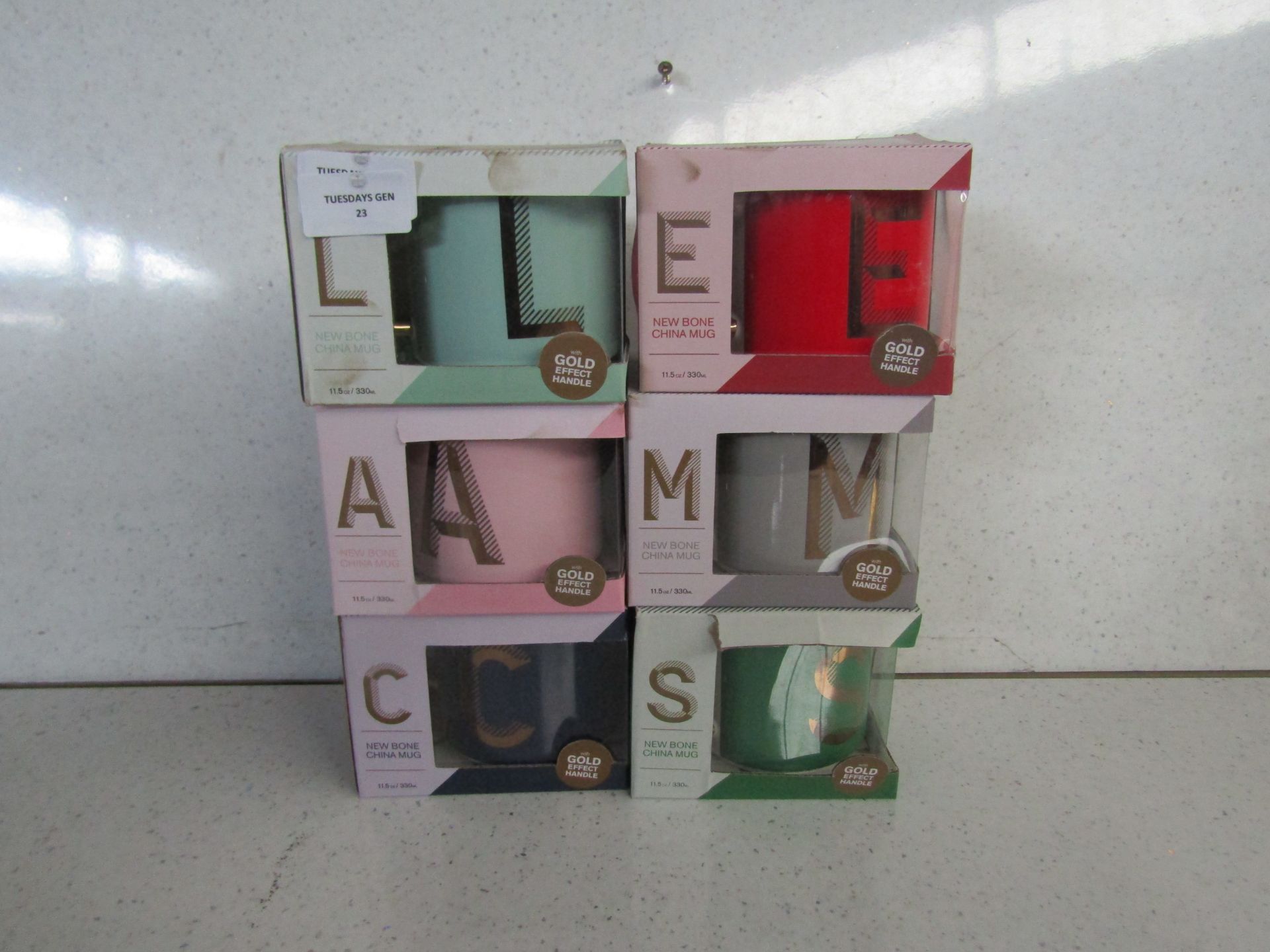 6x Various Letter Mugs - Boxed.