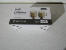 Asab - Set of 2 Double Walled Latte Mugs 275ml - Boxed.