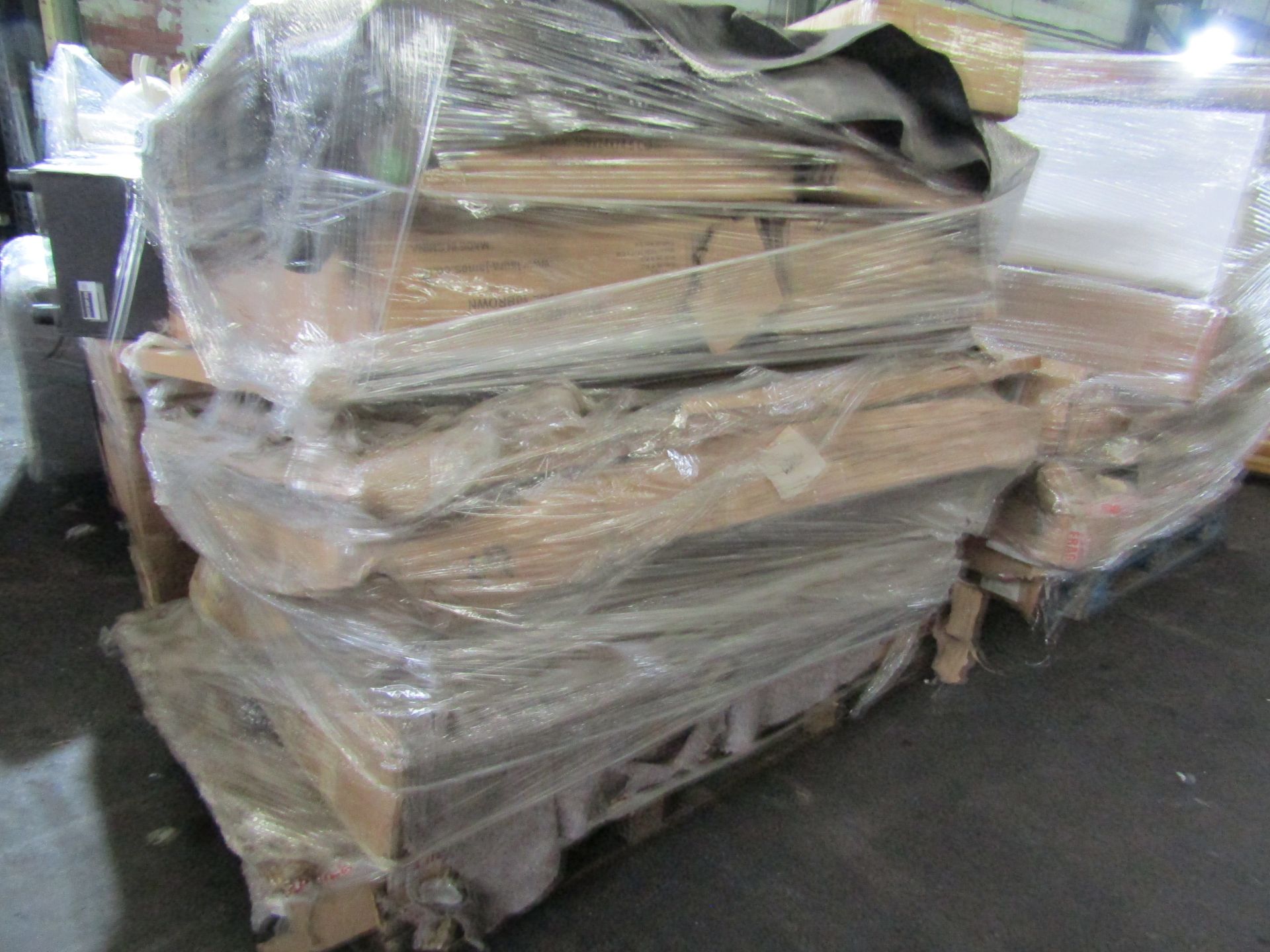 Pallet of approx 11 assorted boxes of mixed returns comprising Rattan parts, tables, and various