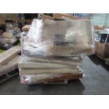A pallet of 5 wooden tabletops with a box of assorted damaged legs. RRP 500About the Product(s) A