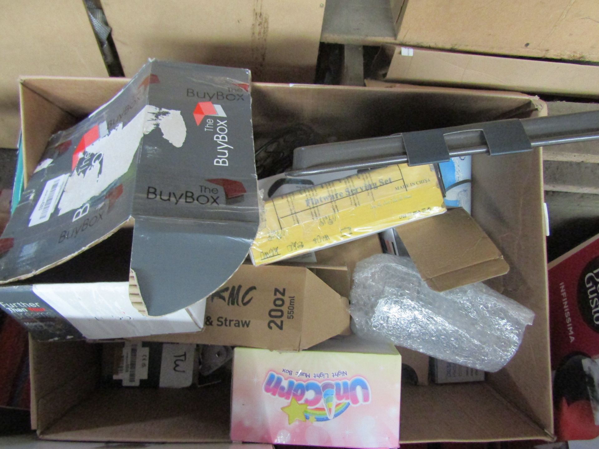 Box of approx 15 various items which have parts missing or damaged packaging