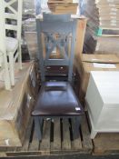 Oak Furnitureland Pair Highgate Blue Painted Chair with Brown Bicast Leather Seat RRP 380.00 About