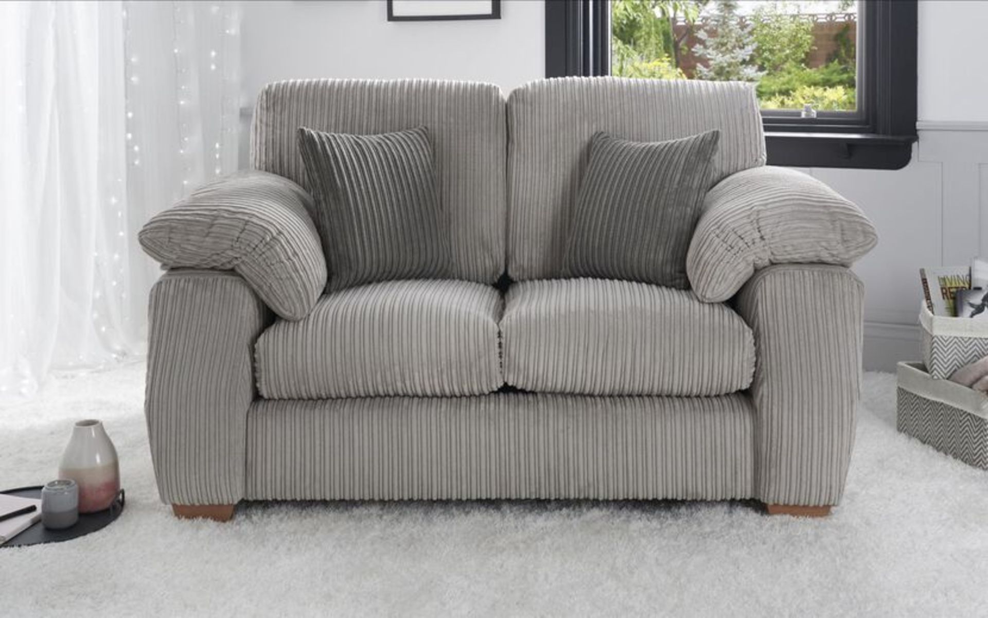 Everett 2 Seater Sofa Standard Back Jumbo Cord Charcoal Silver Light Wood Foam Acl02 RRP 979About