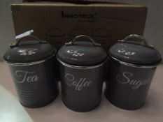 Set of 3 Innoteck Metal Tea, Coffee & Sugar Cannisters. New & Boxed