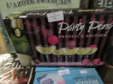 Party Pong Prosecco Edition - Contains 12 Prosecco Glasses & 3 Pong Balls - Unchecked & Boxed.