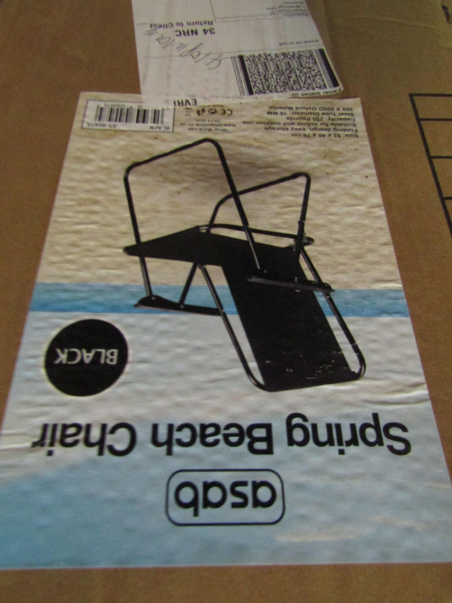 Asab Spring beach chair. Boxed but unchecked