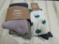 3x Urban Eccentic Items being - 1x Pack Of 3 Cotton Outdoor Socks, Size: 4-8 - 2x Pair Of Socks,