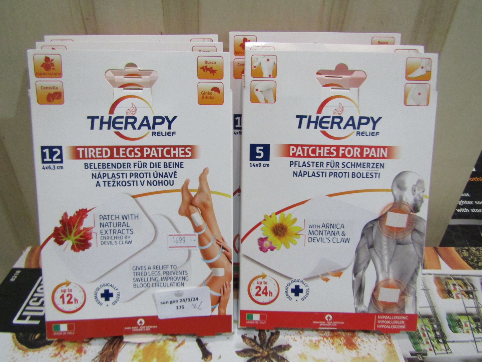 6x Packs Of 12 Therapy Relief Tired Legs Paches - Unchecked & Boxed.