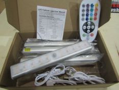 1 x Set of 4 LED ReChargeable Cabinet Lights Colour Changing or Plain White With Remote New & Boxed